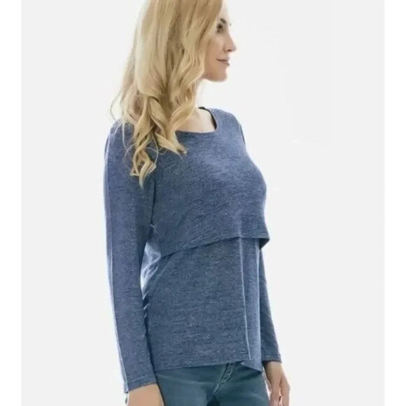 Bearsland Heather Blue Nursing Long Sleeve Blouse L - Picture 1 of 5